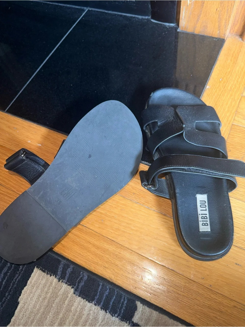 Bibilou Black Leather Slide Sandals